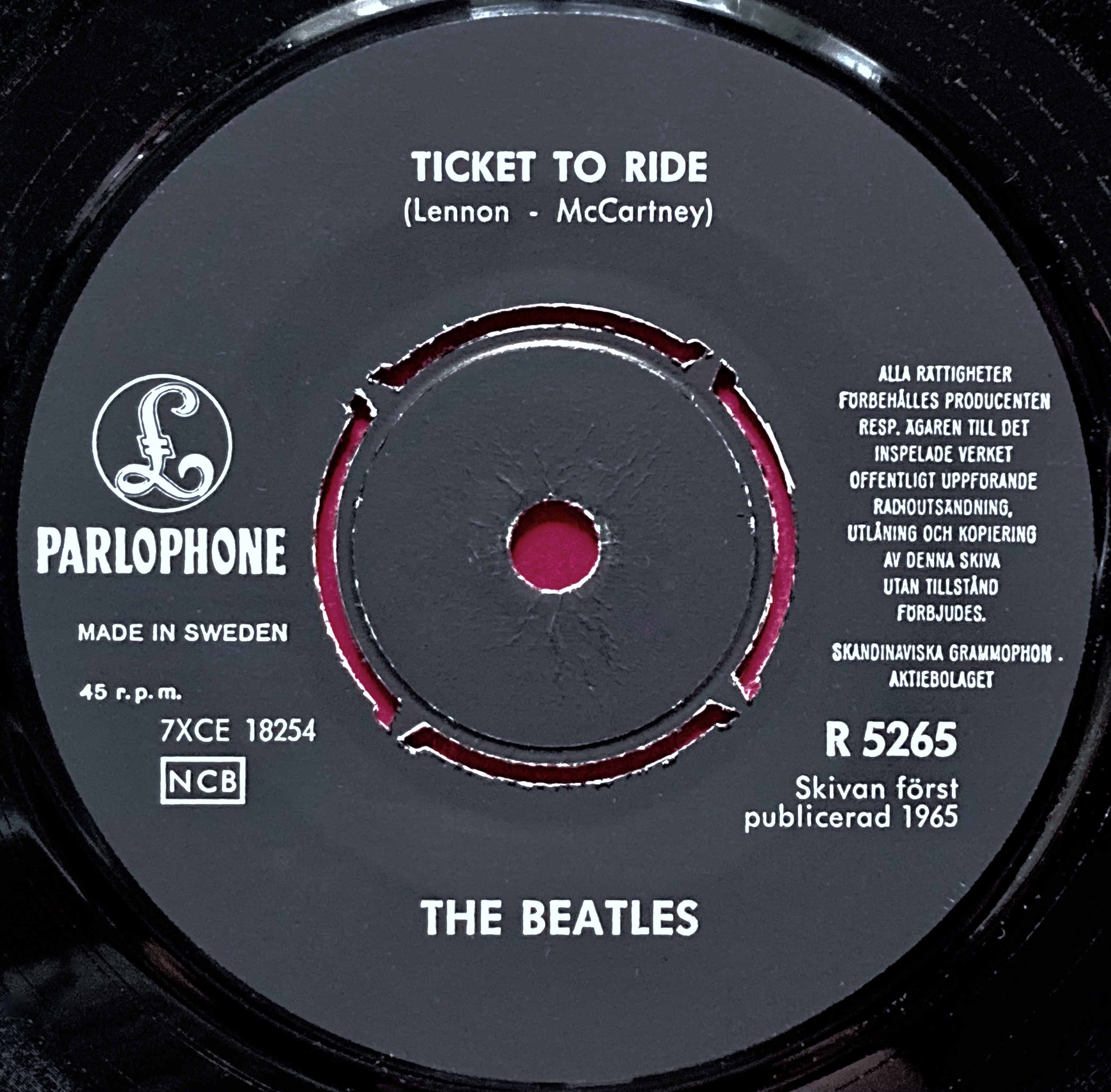 BEATLES - Ticket to ride 7" Mörkgul Swe PS 1965 - 3