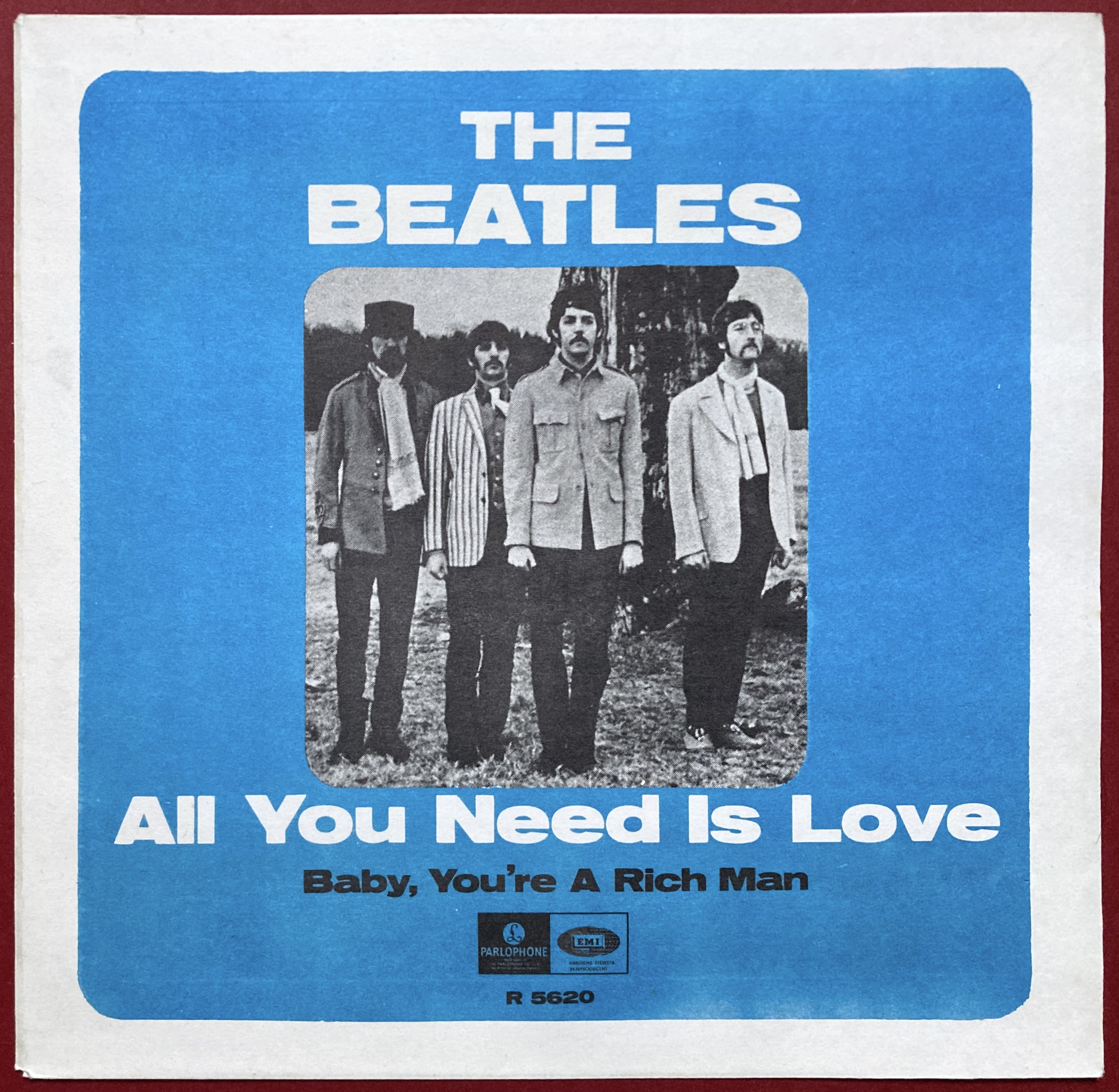 BEATLES - All you need is love 7" Medelblå/Herman´s topplista Swe PS 1967