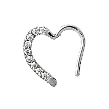 Clicker till piercing i vacker hjärtform perfekt i daith. Glittriga kristaller och kirurgiskt allergivänligt stål