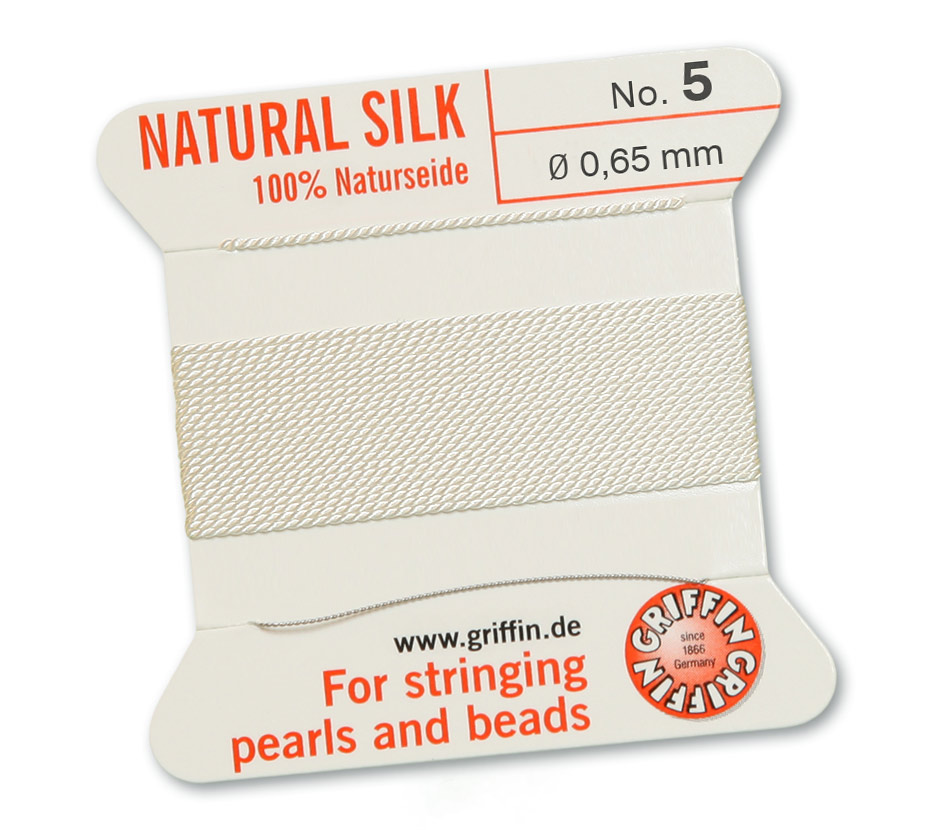 White 5, 100% Pearl Silk No. 5 (~0.65 mm) 2 m, 1 needle