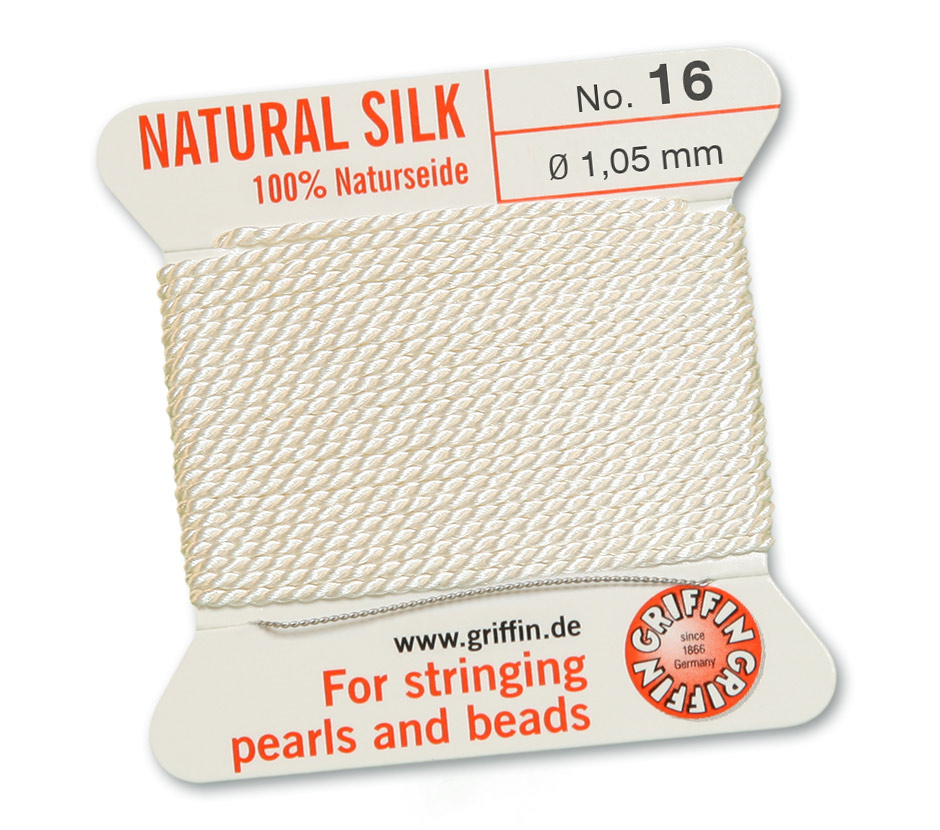White 16, 100% Pearl Silk No. 16 (~1.05 mm) 2 m, 1 needle