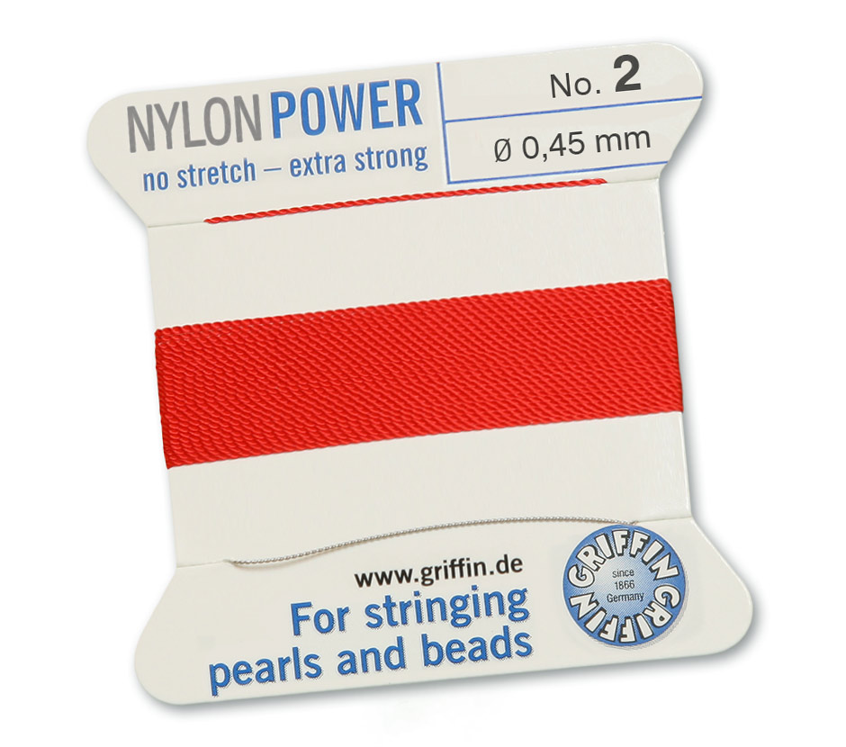 Clear red 2, Nylonpower Nr.2(~0,45 mm) 2m 1 needle ( Griffin red )