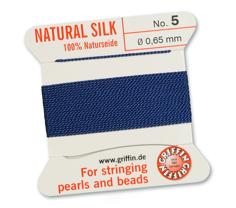 Mörkblå 5, 100% Pärlsilke Nr.5 (~0,65 mm) 2m, 1nål