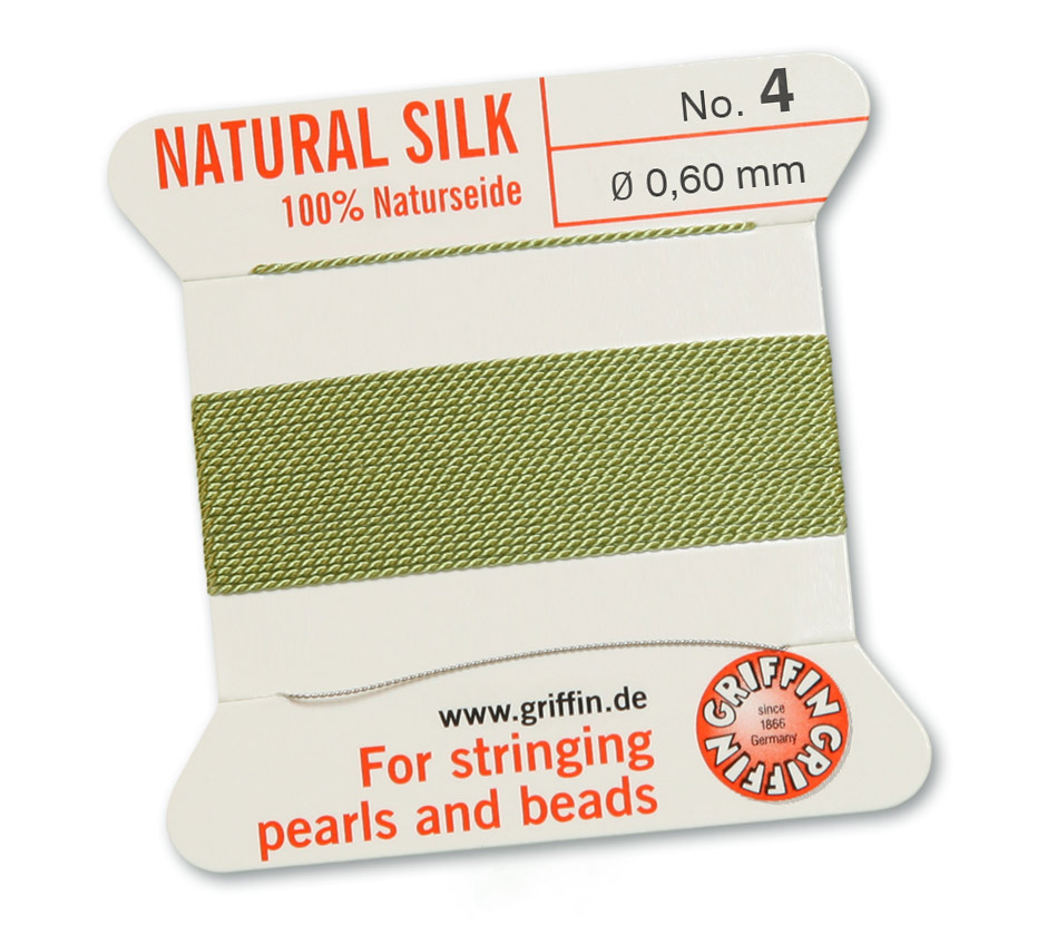Peridotgrön 4,  100% Pärlsilke Nr.4 (~0,60 mm) 2m 1nål