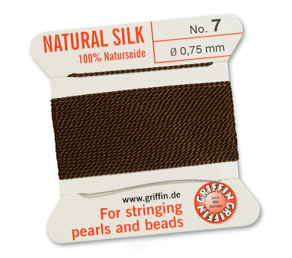 Brun 7, 100% Pärlsilke Nr.7 (~0,75 mm) 2m, 1nål