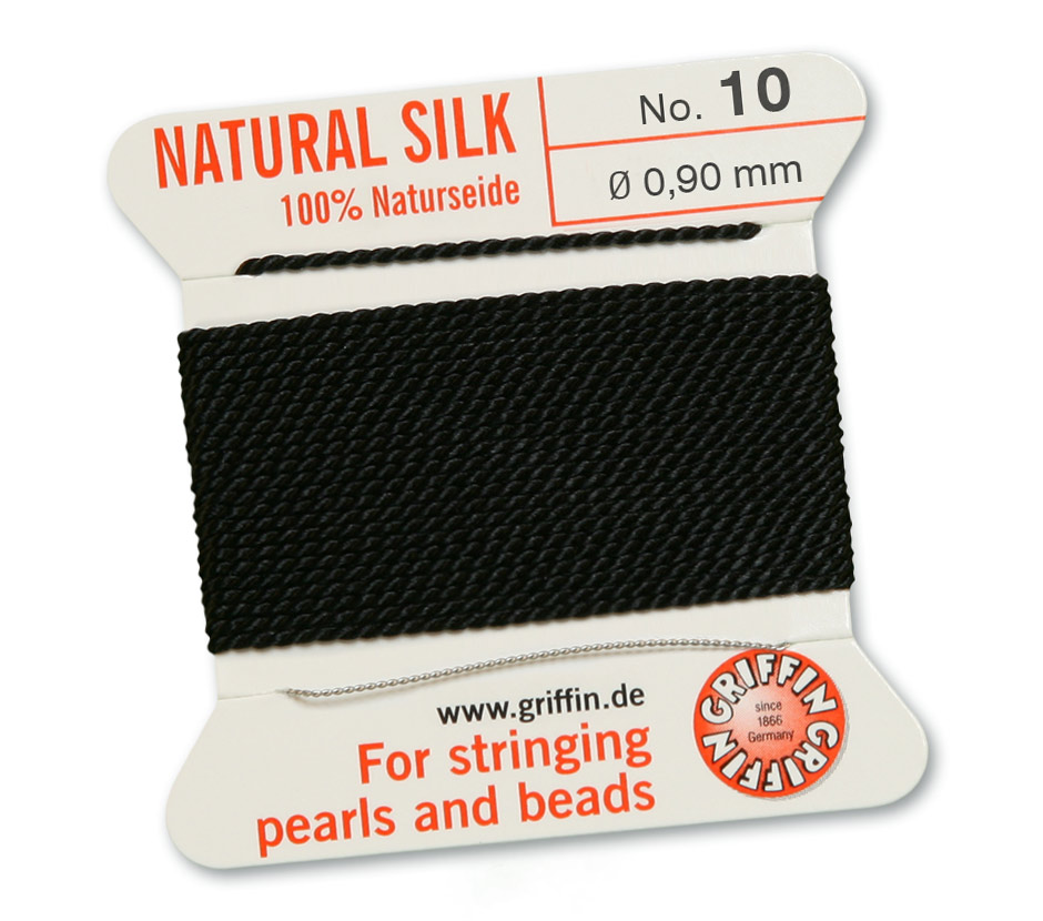 Black 10, 100% Pearl Silk No.10 (~0,90 mm) 2m, 1 needle