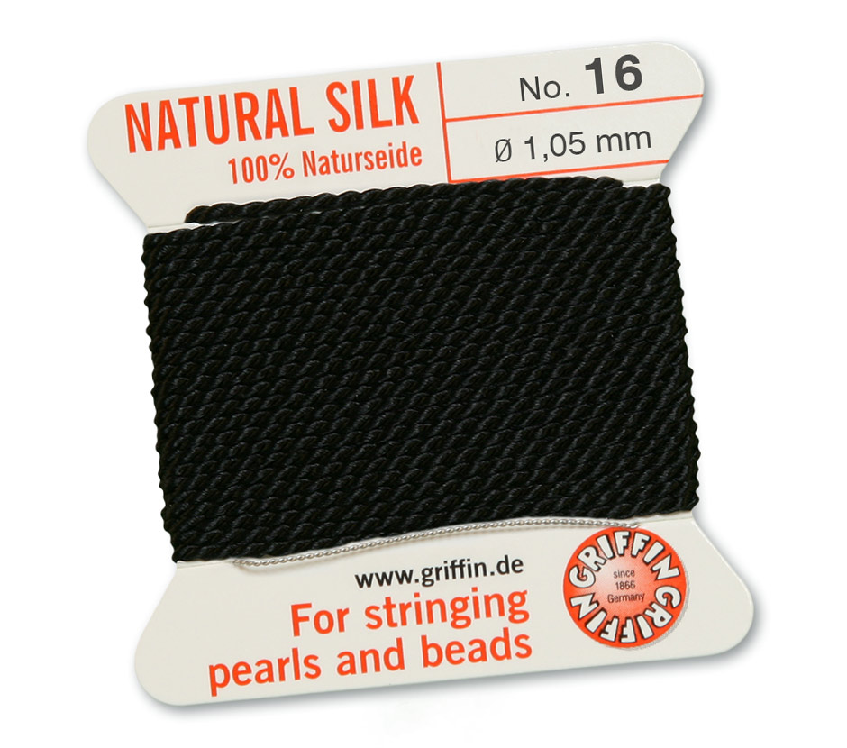 Black 16, 100% Pearl Silk No.16 (~1,05 mm) 2m, 1 needle