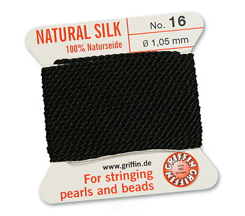 Svart 16, 100% Pärlsilke Nr.16 (~1,05 mm) 2m, 1nål