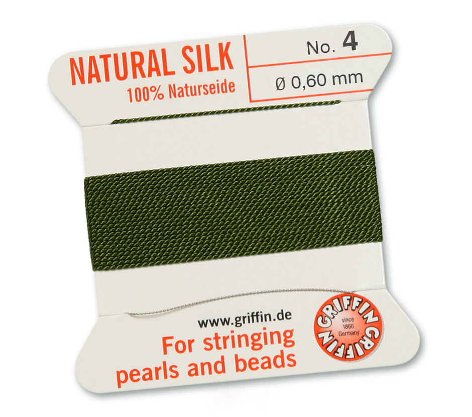 Olive 4, 100% Pärlsilke Nr.4 (~0,60 mm) 2m 1nål