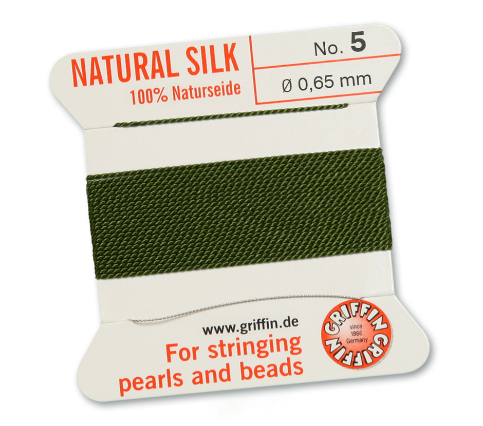 Olive 5, 100% Pärlsilke Nr.5 (~0,65 mm) 2m 1 nål