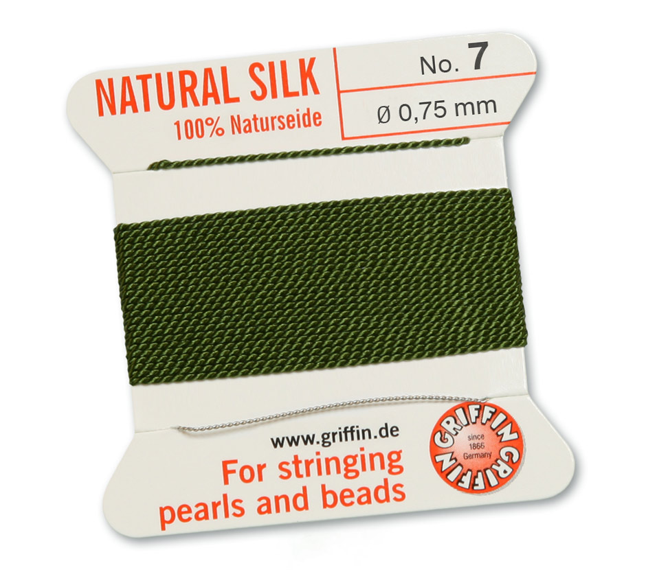 Olive 7, 100% Pärlsilke Nr.7 (~0,75 mm) 2m, 1nål
