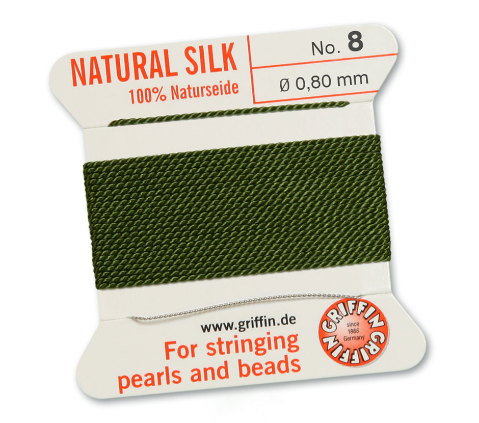 Olive 8, 100% Pärlsilke Nr.8 (~0,80 mm) 2m, 1nål