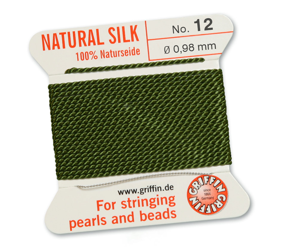 Olive 12, 100% Pärlsilke Nr.12 (~0,98 mm) 2m, 1nål