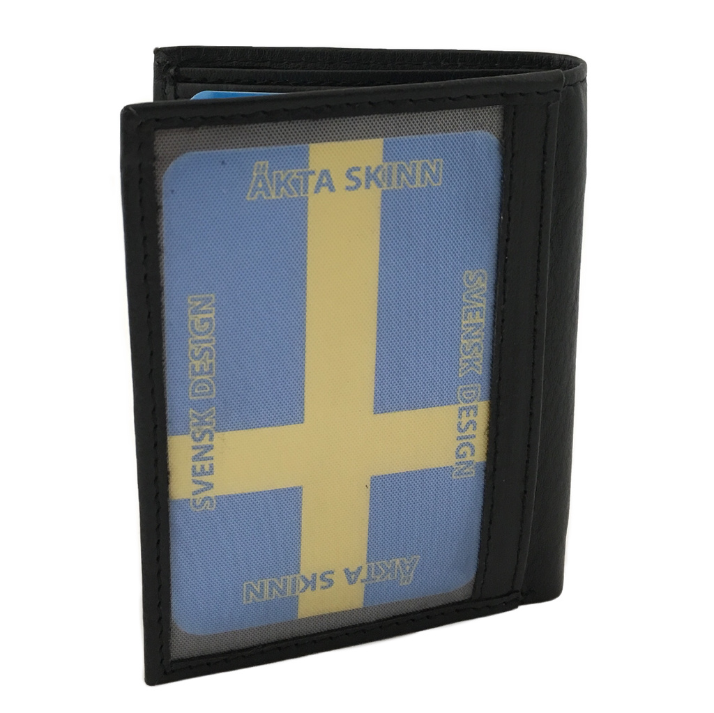Liten kortfodral med två sedelfack, äkta skinn, svart - 3