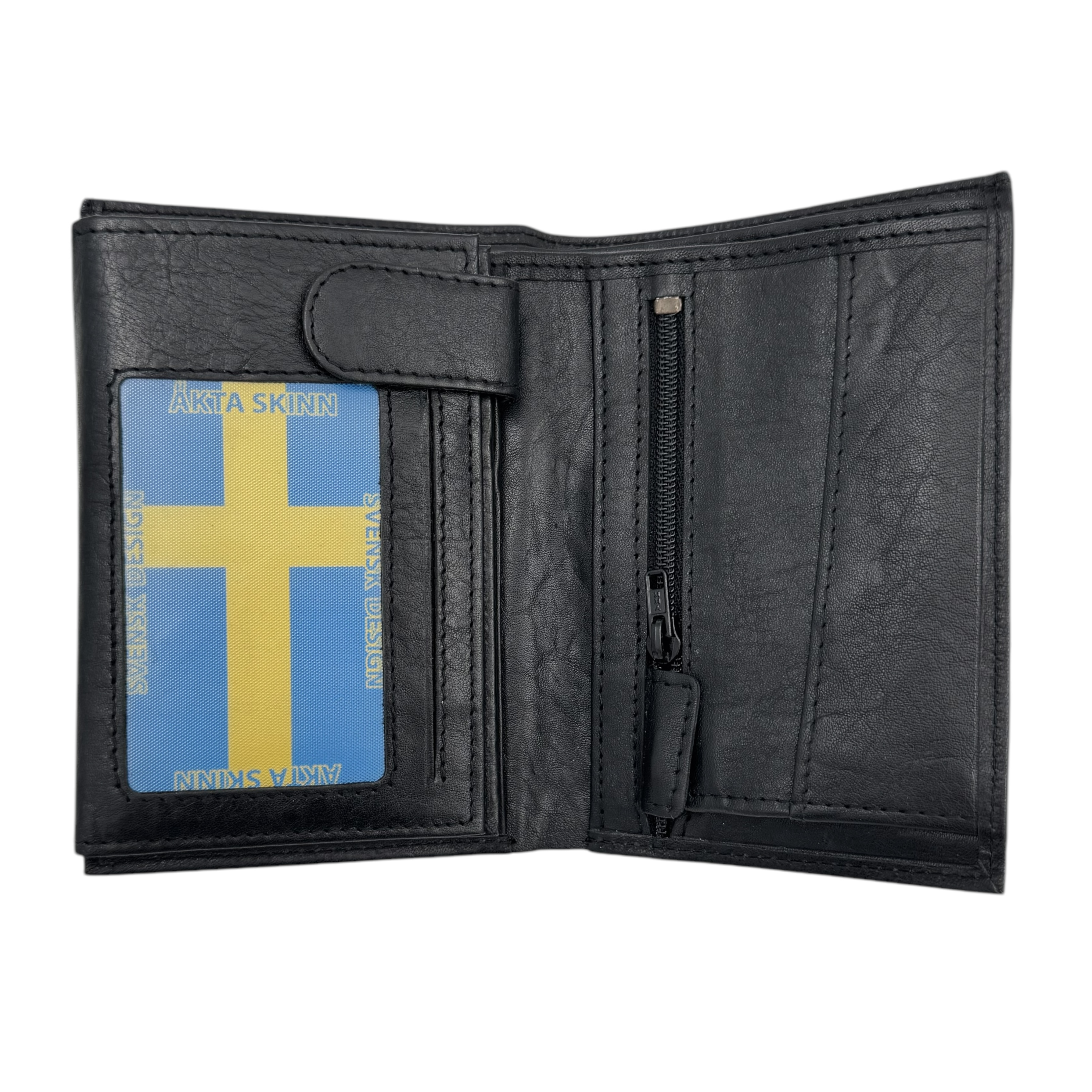 Läderplånbok, många fack, svart