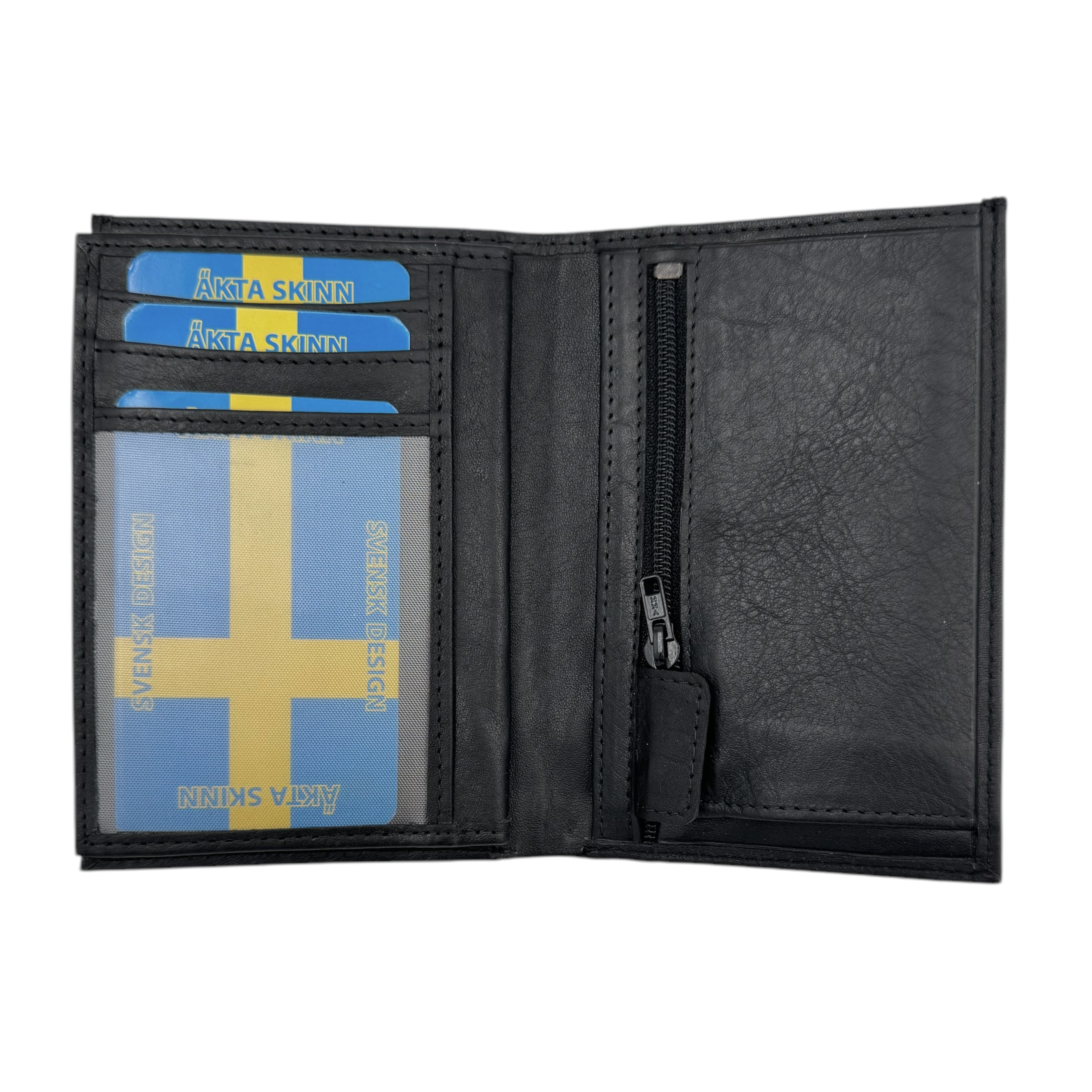 Hög plånbok i äkta skinn, svart