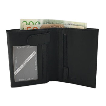 Rymlig plånbok för herr i skinn med 12 kortfack, svart
