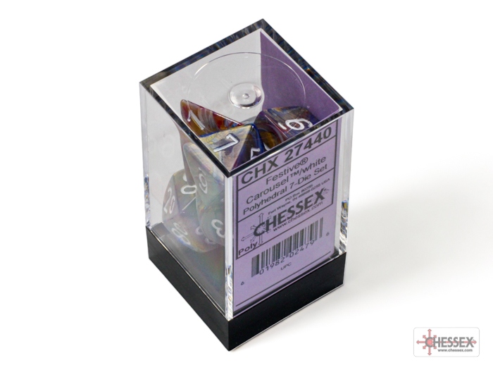 Chessex:  Festive Carousel/White Polyhedral 7-Dice Set