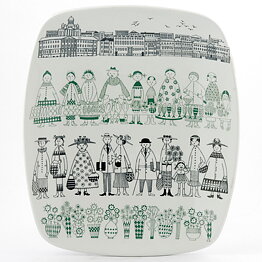 Raija Uosikkinen (1950s) Heartwarming Dish with Market Motif (25 cm)
