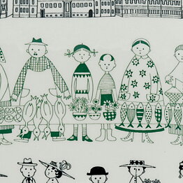 Raija Uosikkinen (1950s) Heartwarming Dish with Market Motif (25 cm)