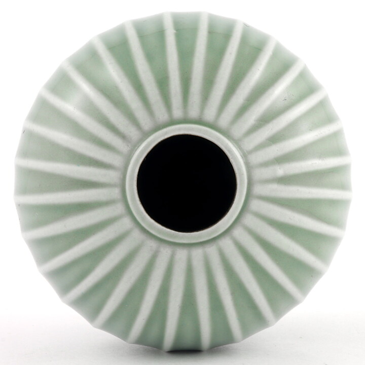 Stig Lindberg (Domino 1954) Green Spherical Vase with Linear Decor 9 cm