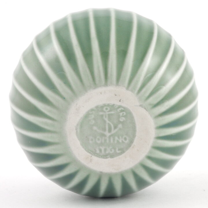 Stig Lindberg (Domino 1954) Green Spherical Vase with Linear Decor 9 cm