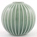 Stig Lindberg (Domino 1954) Green Spherical Vase with Linear Decor 9 cm
