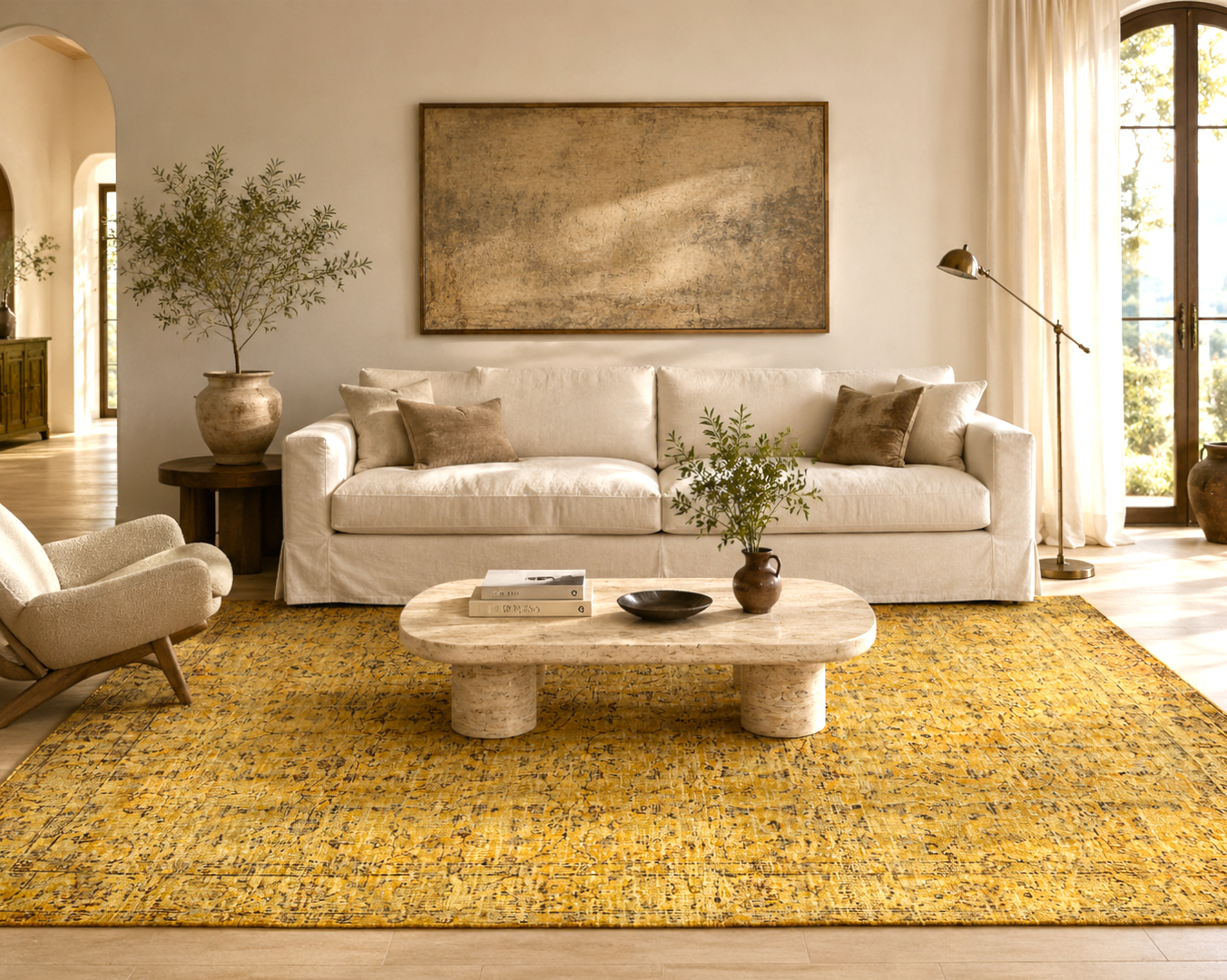 Unik vintage matta senapsgul 190 x 290 cm