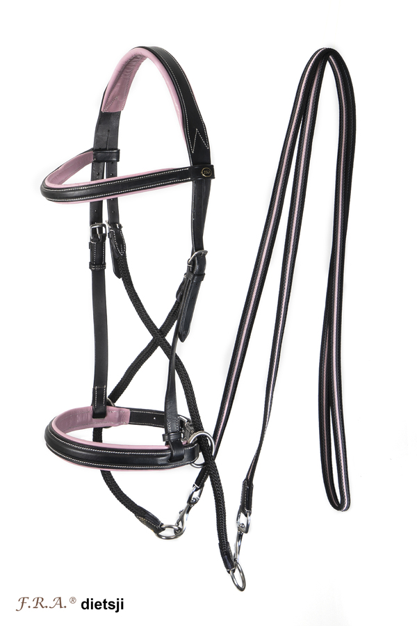 F.R.A® Dietsji Crossunder/Sidepull inkl. tyglar, svart/rosa (Shettis upp till full)