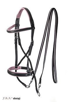 F.R.A® Dietsji Crossunder/Sidepull inkl. tyglar, svart/rosa (Shettis upp till full)