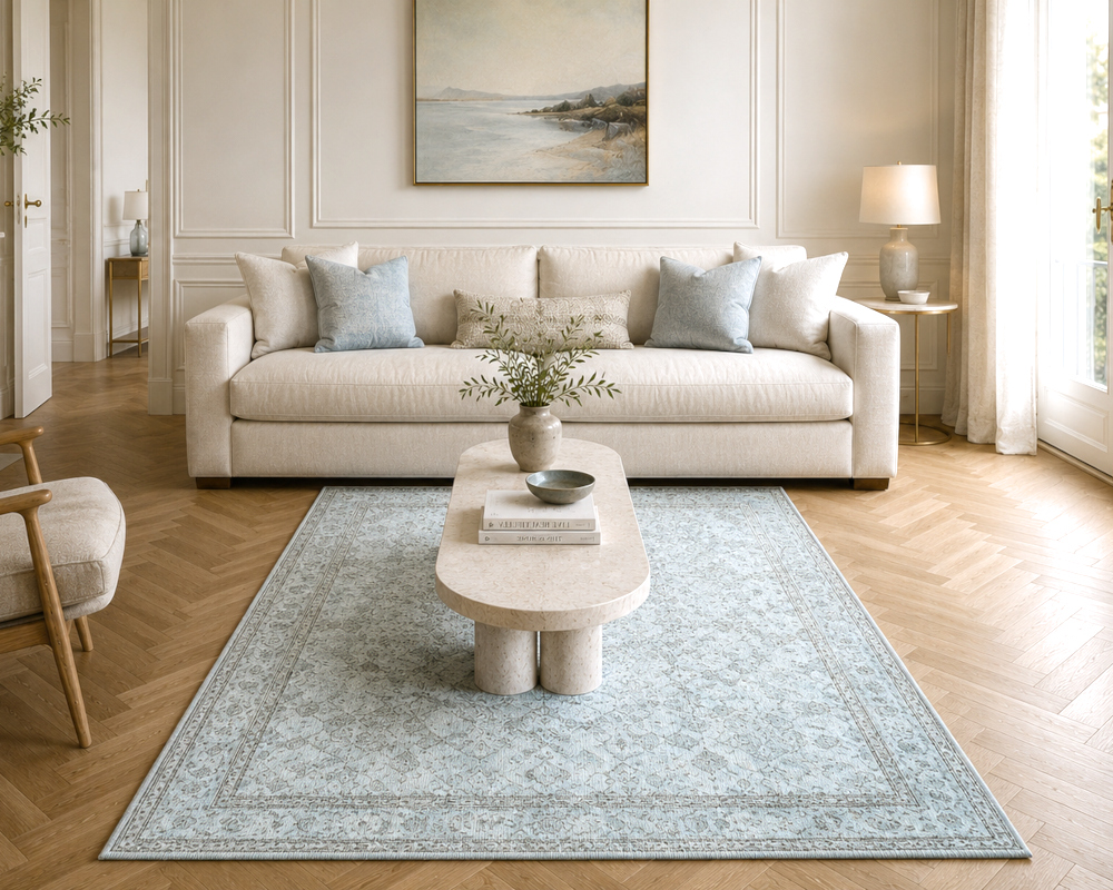 Tappeto vintage unico Blu ghiaccio 153 x 267 cm
