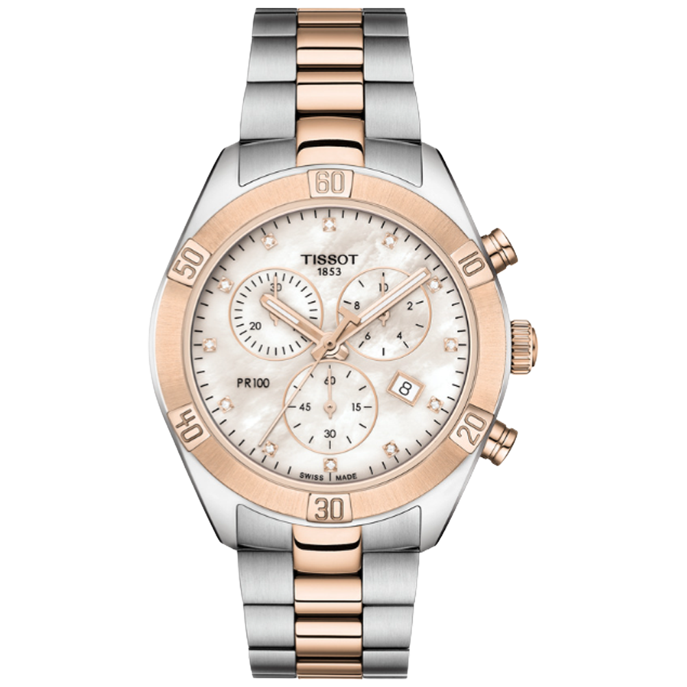 T101.917.22.116.00 Tissot PR 100 Sport Chic Chronograph 38 pärlemor