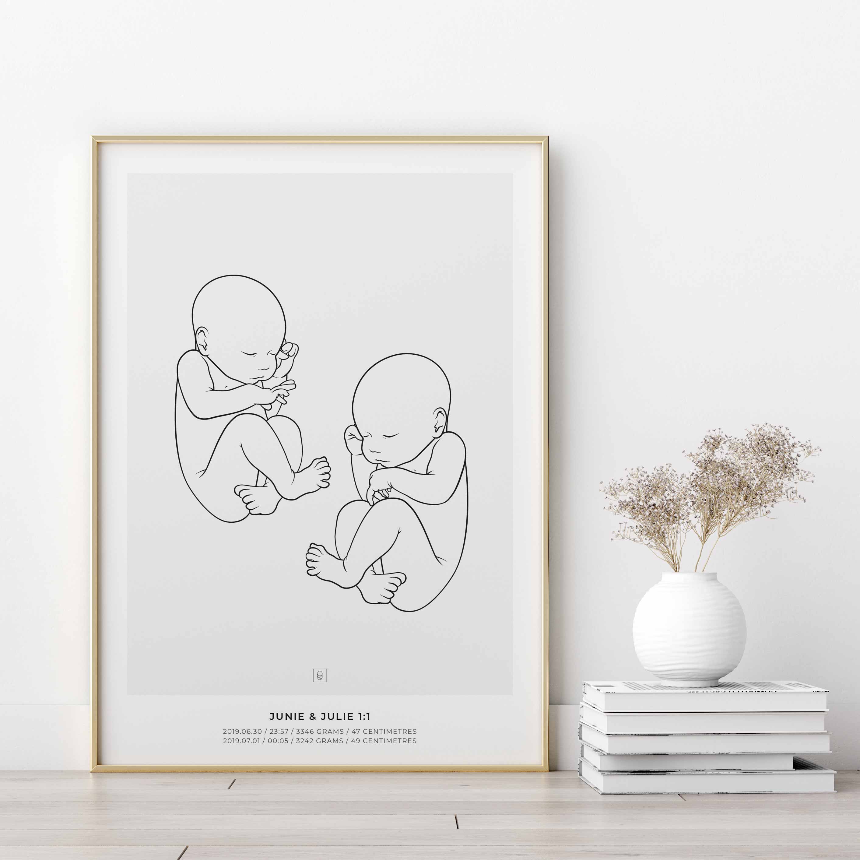 Junie & Julie 1:1 scale sibling birth poster