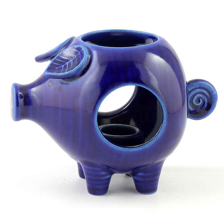 Lisa Larson (Matilda 1962) Blue Studio Pig Candleholder 12/9 cm