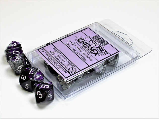 Chessex: Gemini Purple-Steel/White Set of Ten d10s