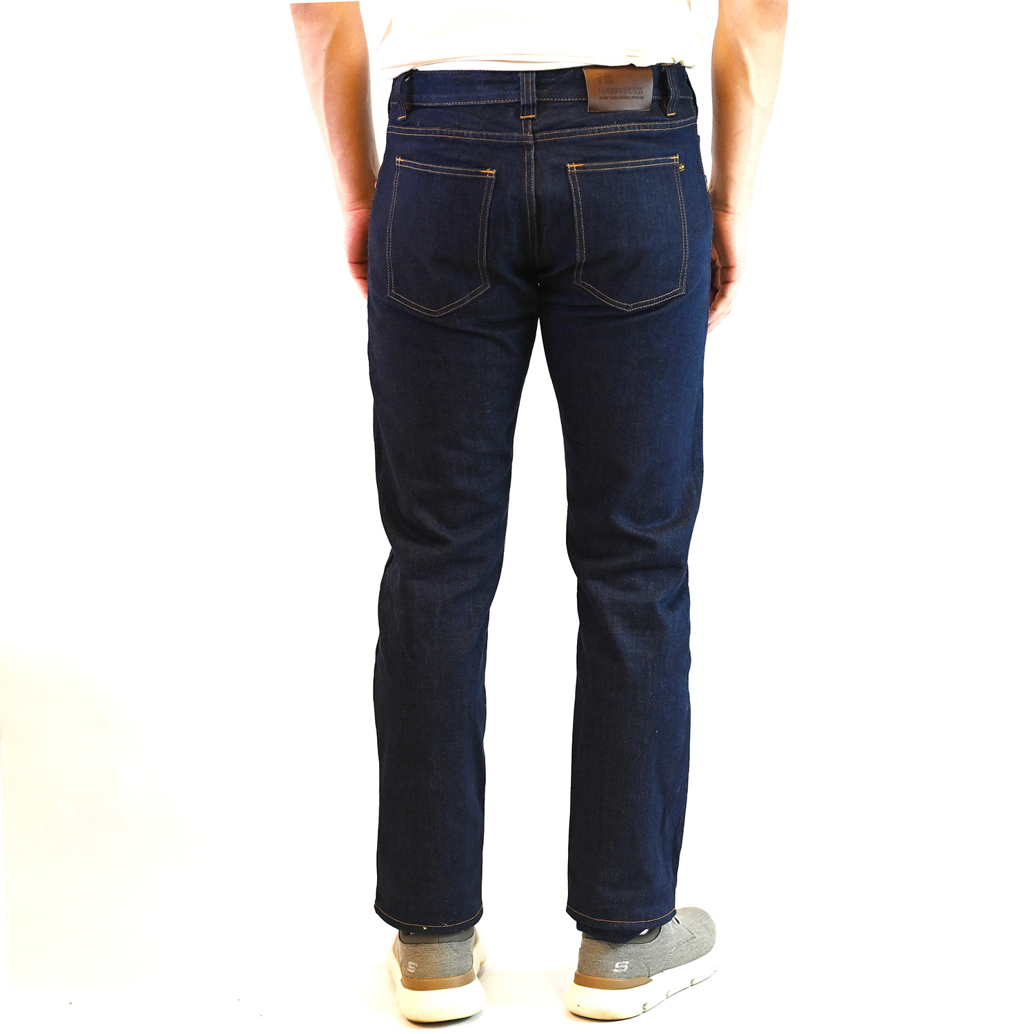 mörka blåjeans i 3% stretch modell JV002 regular Ecostretch vy bakifrån