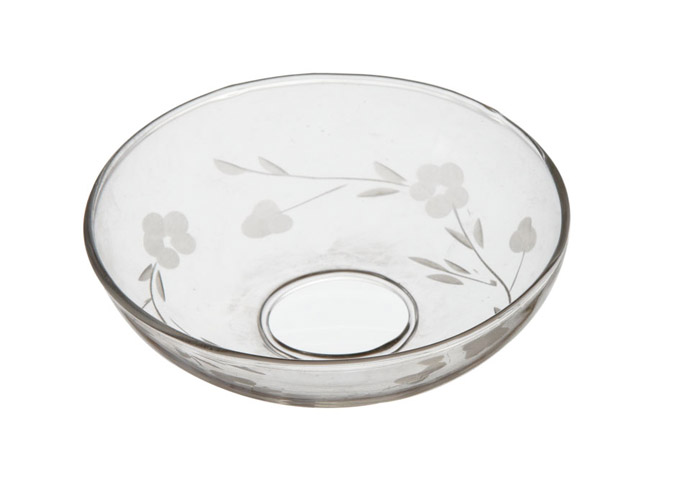 Ljusmanschett i glas med blommor - slät kant