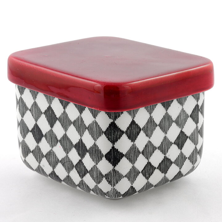 Marianne Westman (Red Top 1956) Checkered Jar with Red Lid 11/8 cm #43