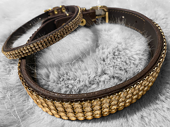DIAMONDS DOG 4 ROW LARGE CRYSTAL COLLAR GSH ON&nbsp;BROWN