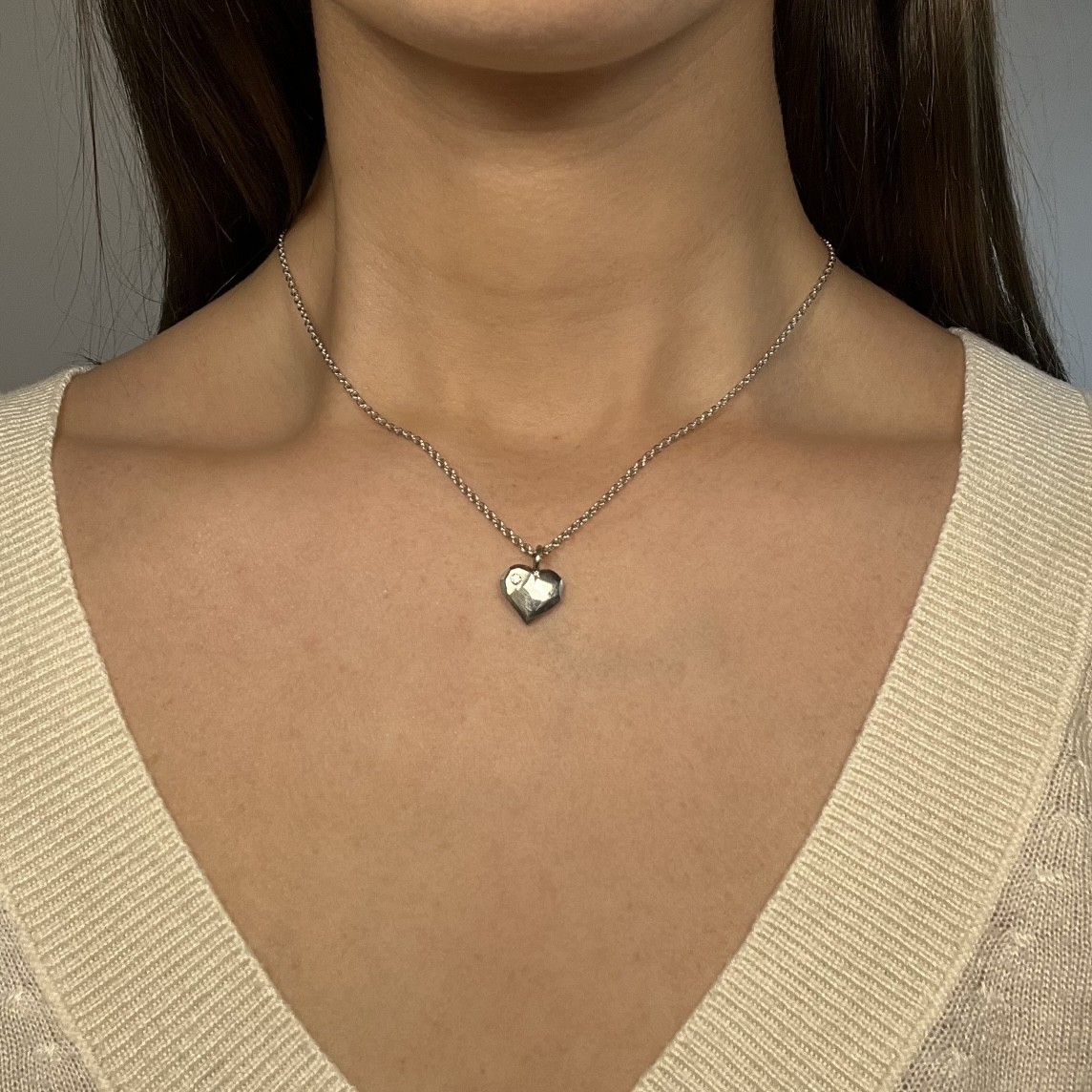 Hänge Älskad hjärta 12 mm silver diamant - 4
