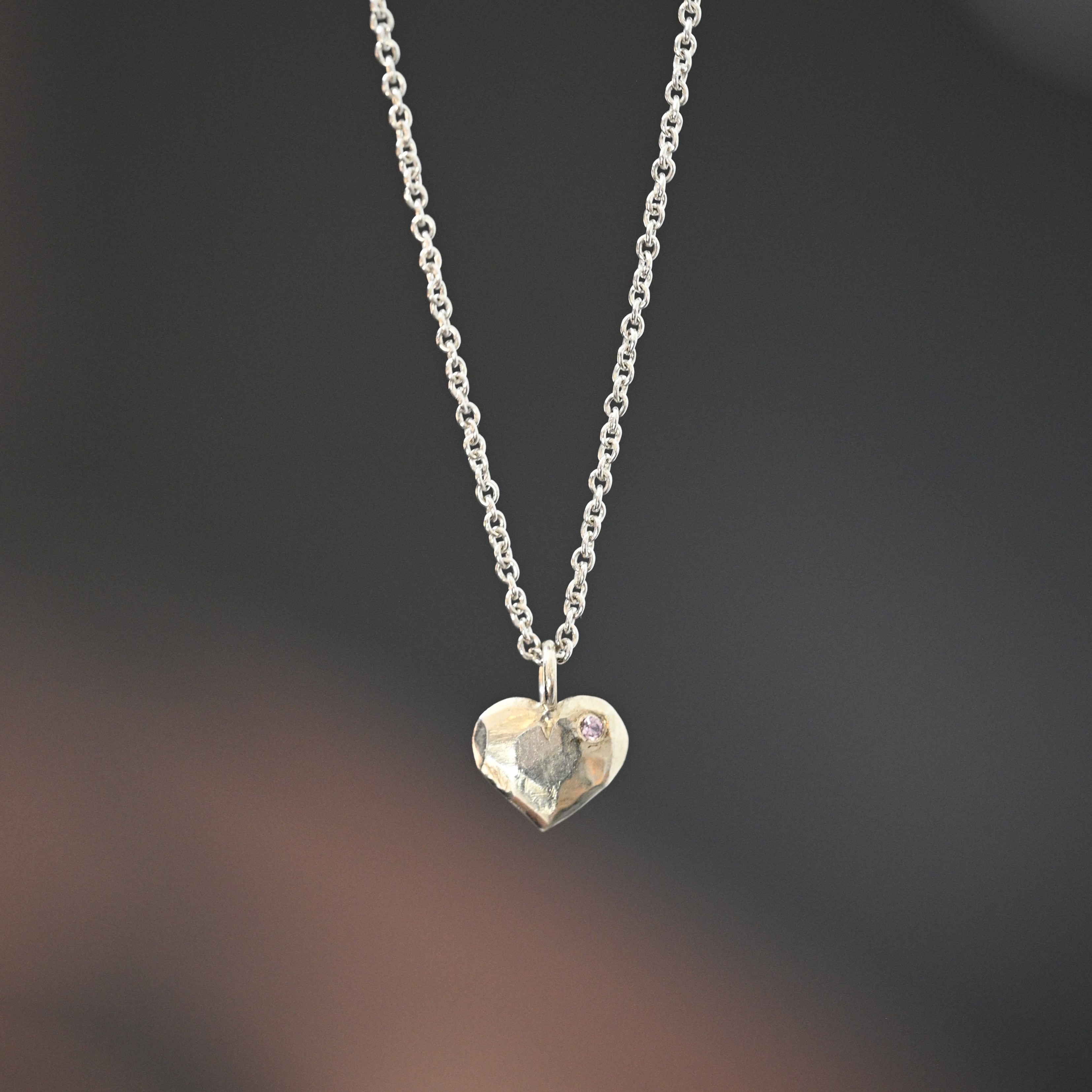 Hänge Älskad hjärta 12 mm rosa safir silver