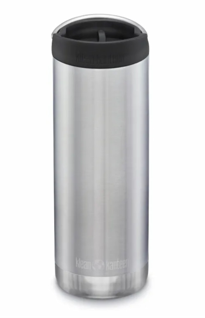 Sølvfarvet Klean Kanteen termokande i stål