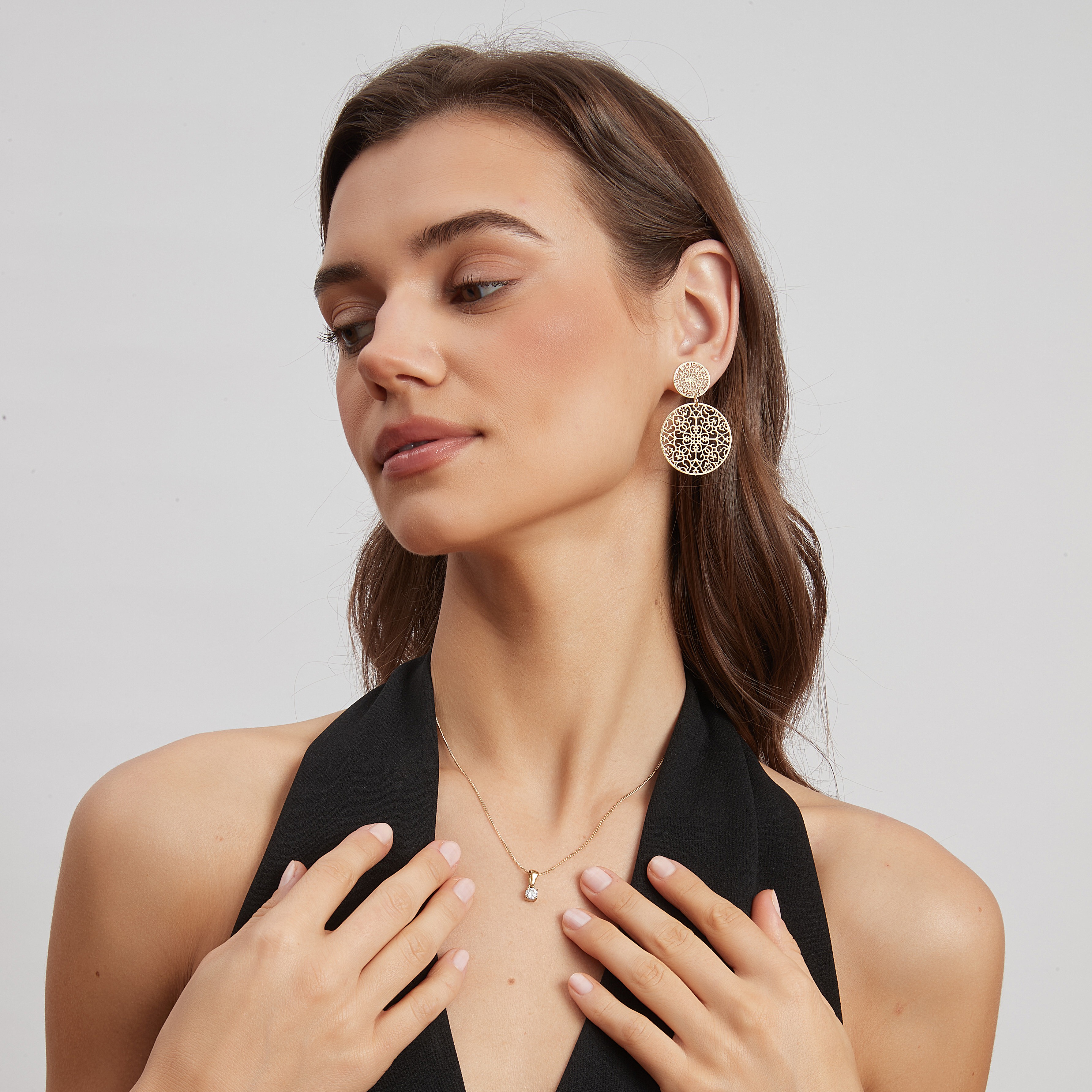 Double spinn earring, Gold - 8