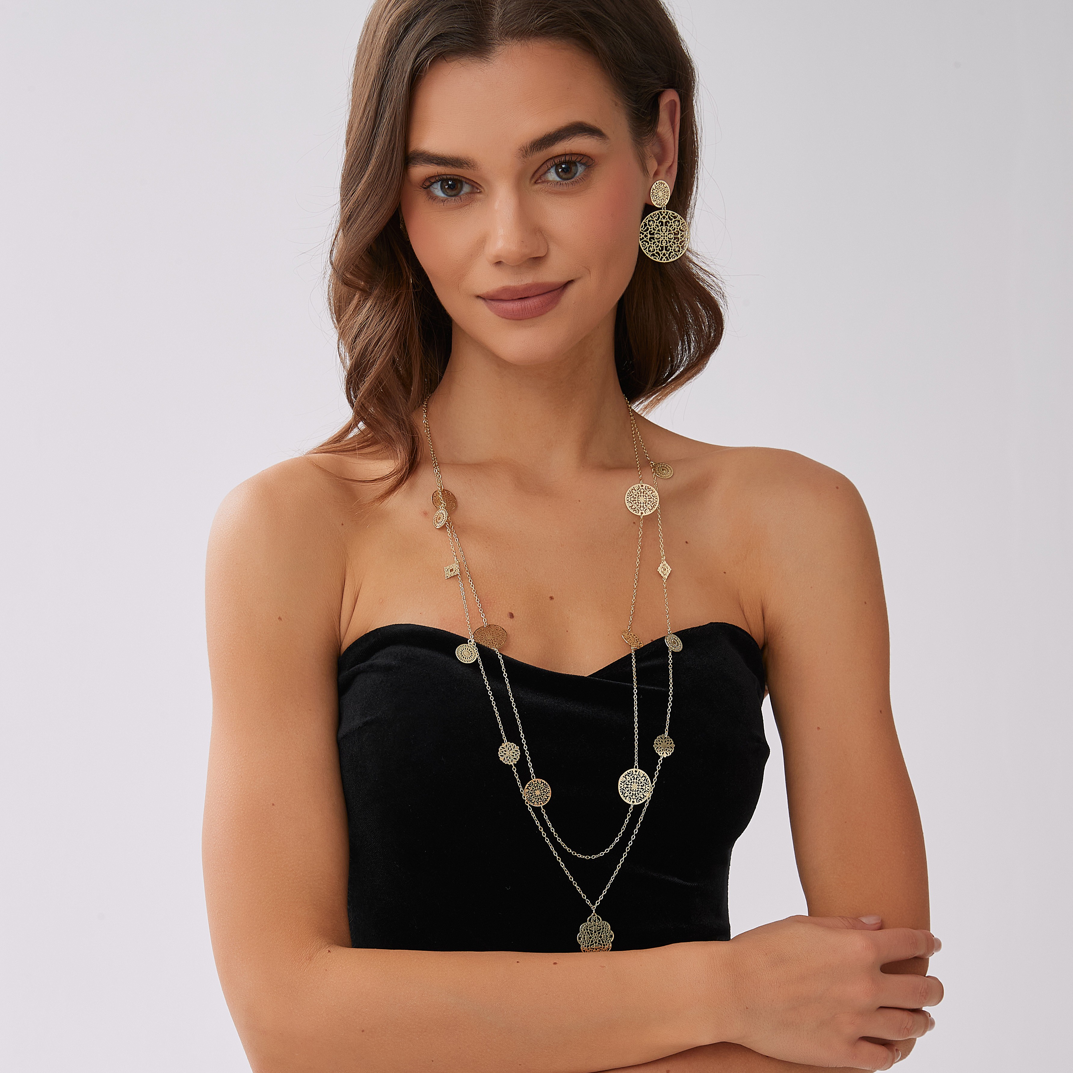 Double spinn earring, Gold - 2