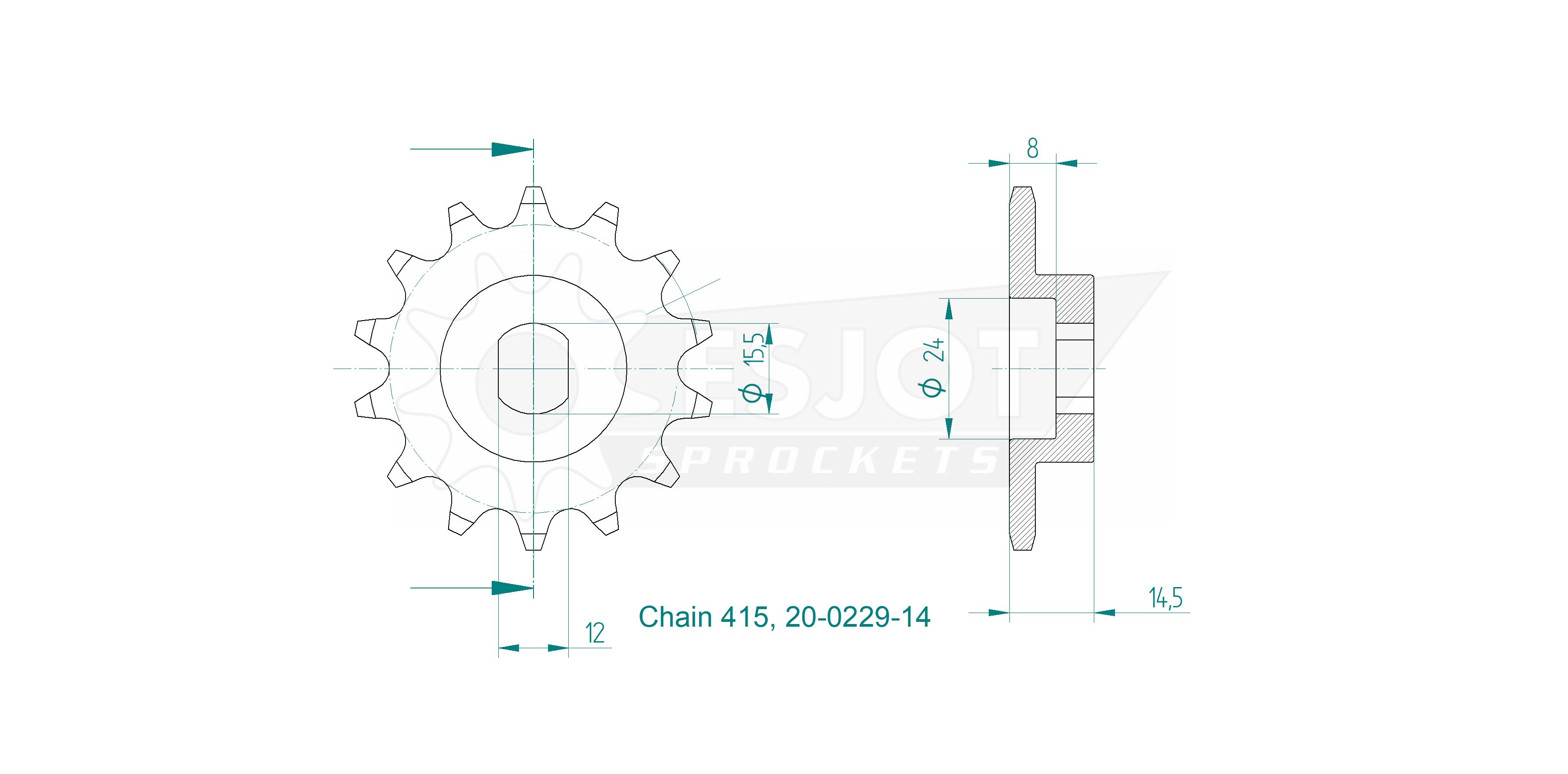 Sproket, Front Sachs 50/3 LS.&nbsp;14 teeth, Esjot Germany - 3