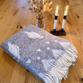 Wool plaid blanket - Skum & Skum - Grey/White