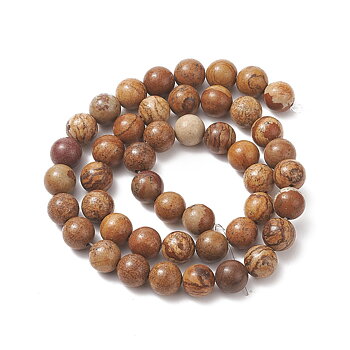 Runda Picture Jasper-pärlor i 8 mm storlek, naturfärgade i brunt, beige och grått, uppträdda på en hel sträng.