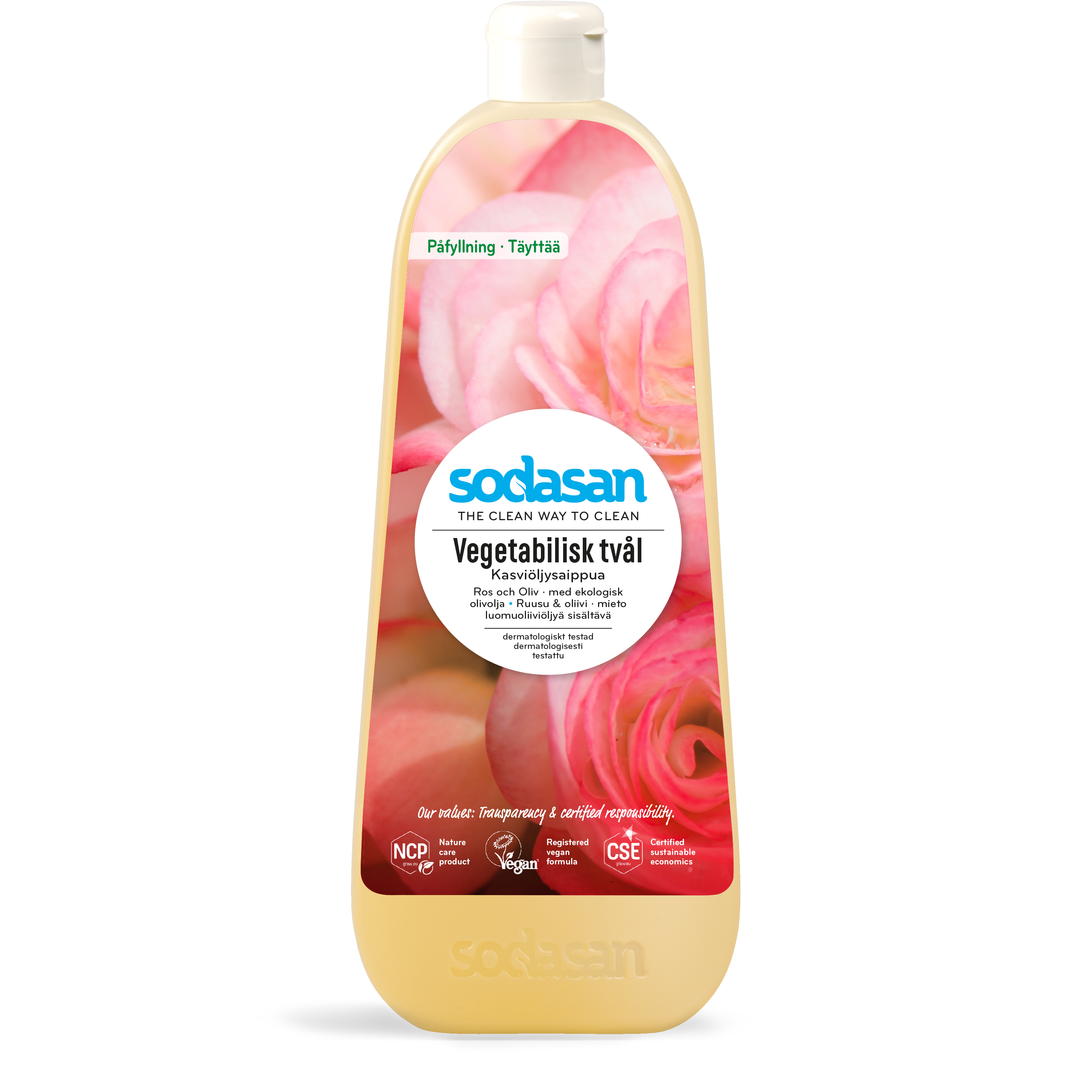 Sodasan Vegetabilisk Tvål Ros & Oliv Ekologisk 1 L Refill