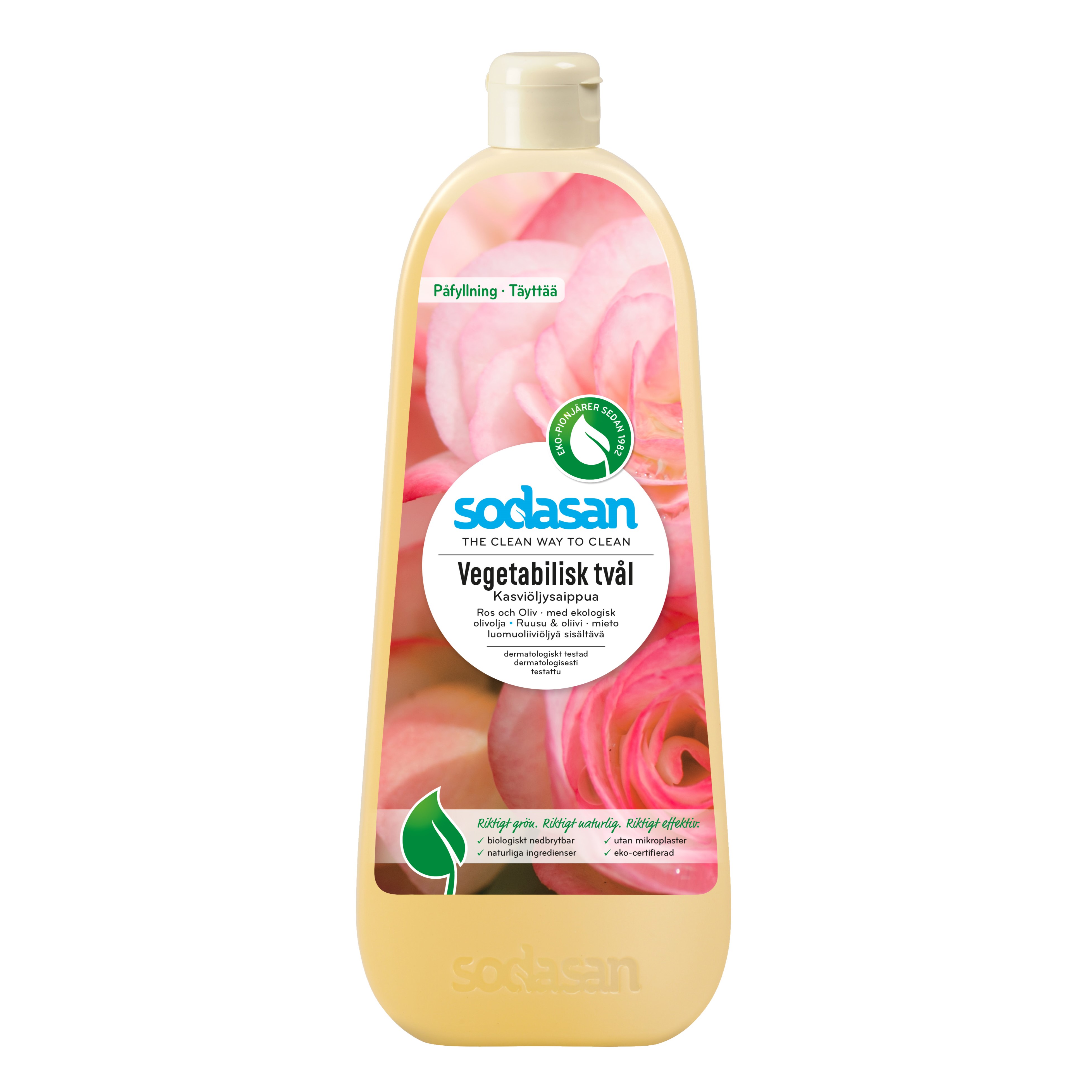 Sodasan Vegetabilisk Tvål Ros & Oliv Ekologisk 1 L Refill