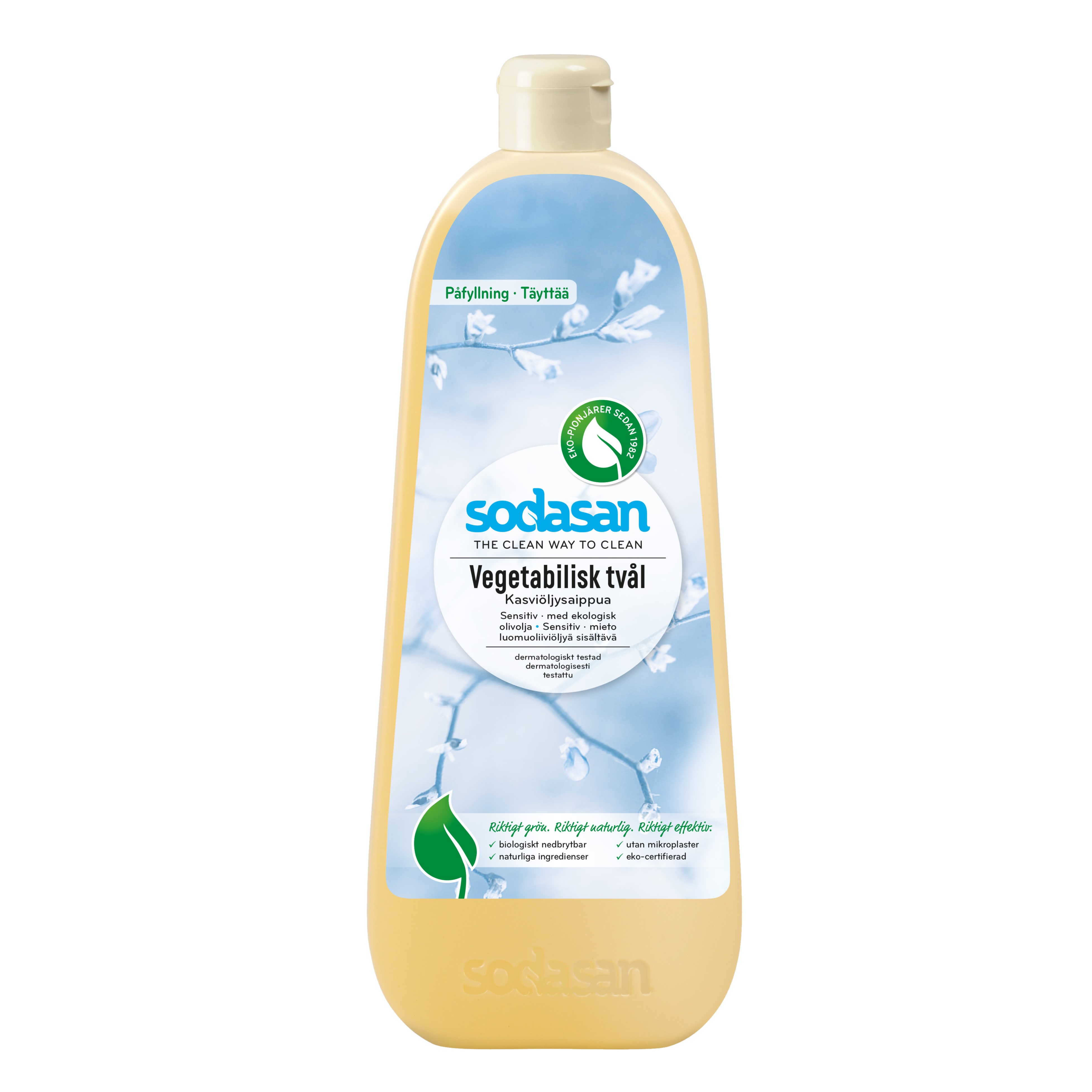 Sodasan Vegetabilisk Flytande Tvål Sensitiv Ekologisk 1 Liter Refill